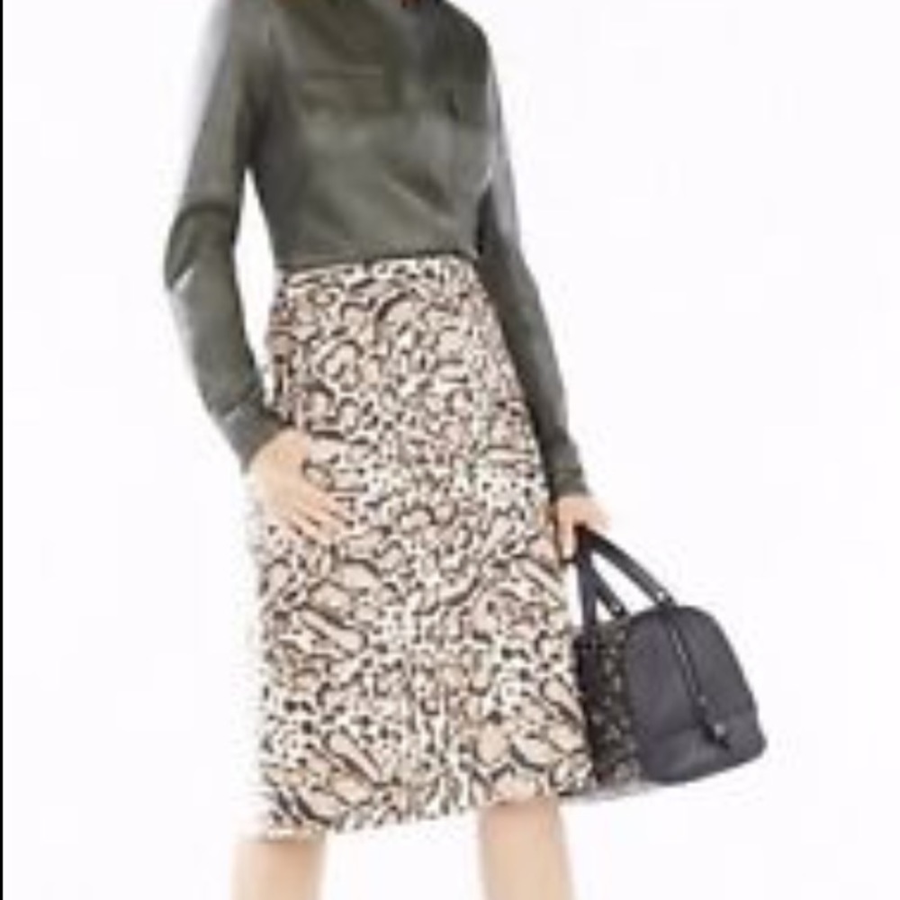 BCBG Margaux ocelot print midi skirt